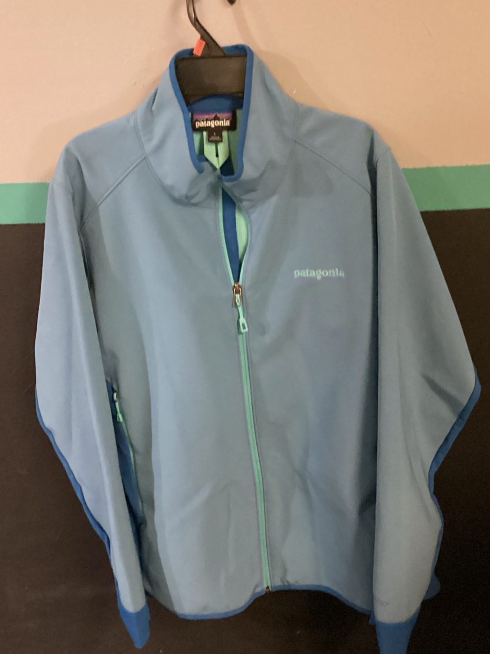 Patagonia Light Blue Jacket with Mint Zipper